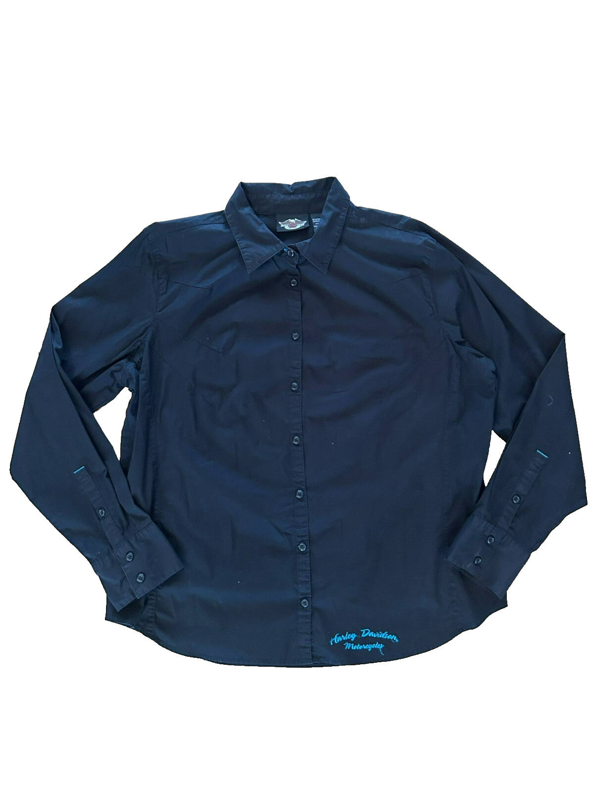 Harley-Davidson Women's XL Button-Up Shirt – Blue Graphic Back Embroidery - Bargain Haven