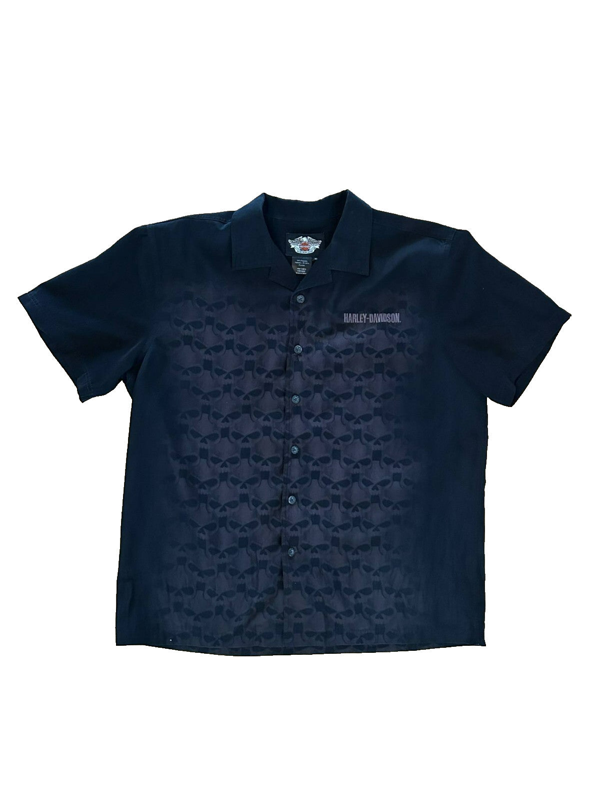 Harley-Davidson Black Skull Pattern Shirt Men's XL – Button-Up, Rare 2010 Design - Bargain Haven