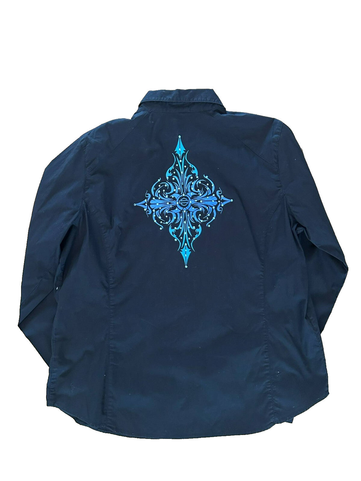 Harley-Davidson Women's XL Button-Up Shirt – Blue Graphic Back Embroidery - Bargain Haven
