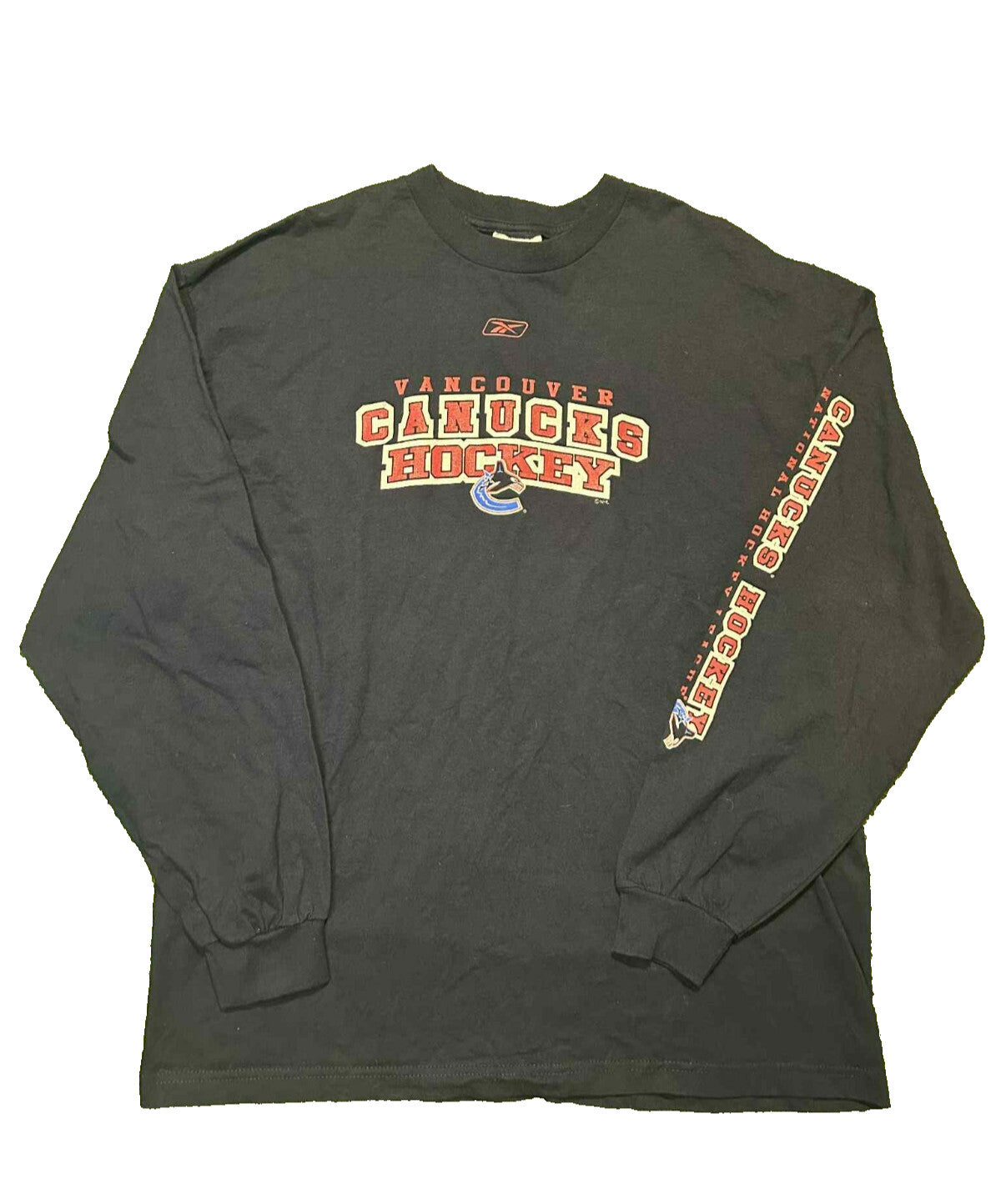 Reebok Vancouver Canucks NHL Long Sleeve Shirt Size 2XL Black Hockey Tee - Friperie Urbaine