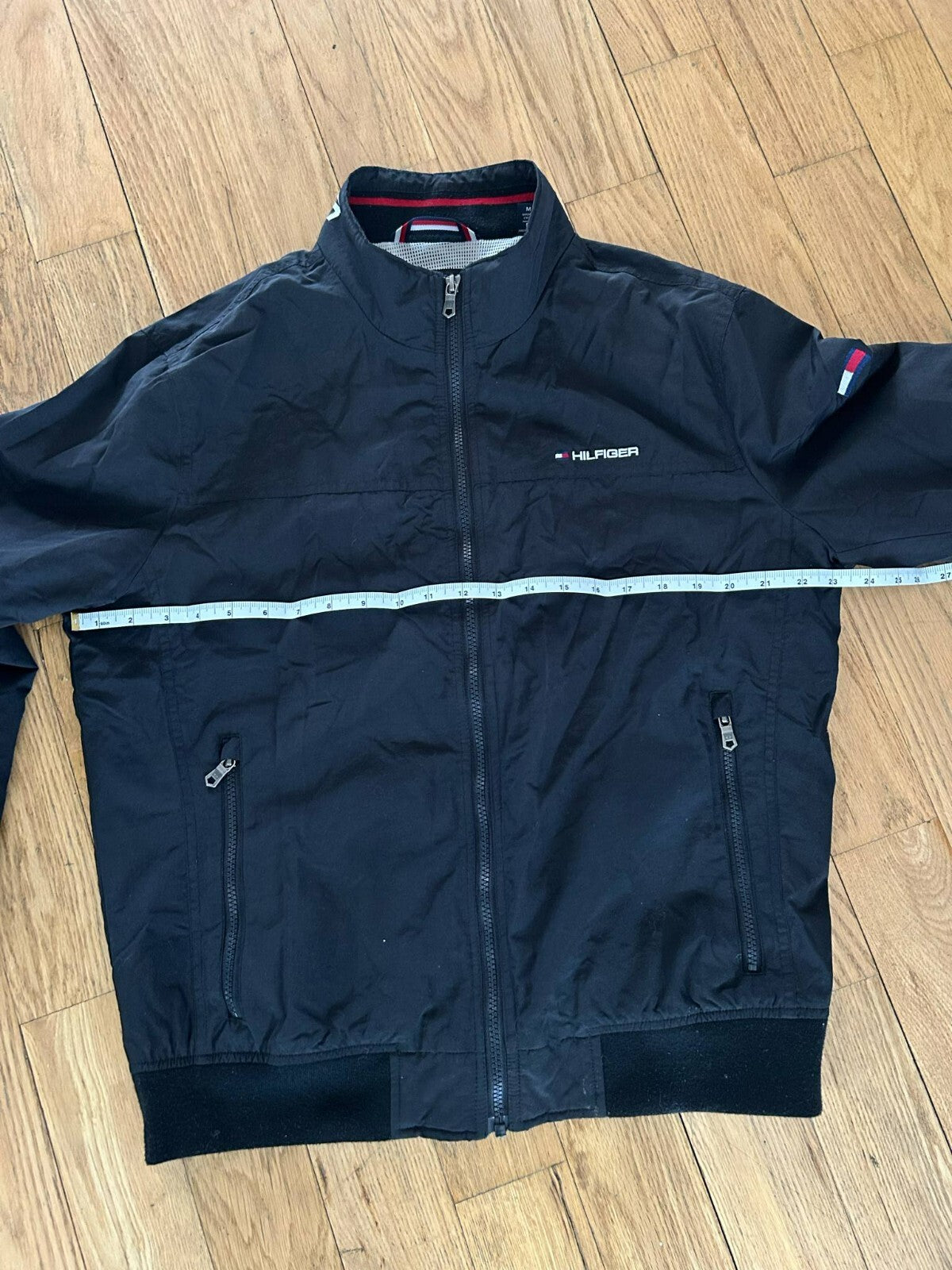 Tommy Hilfiger Windbreaker Jacket Men’s Medium Black Mesh Lined Nylon Zip-Up - Bargain Haven