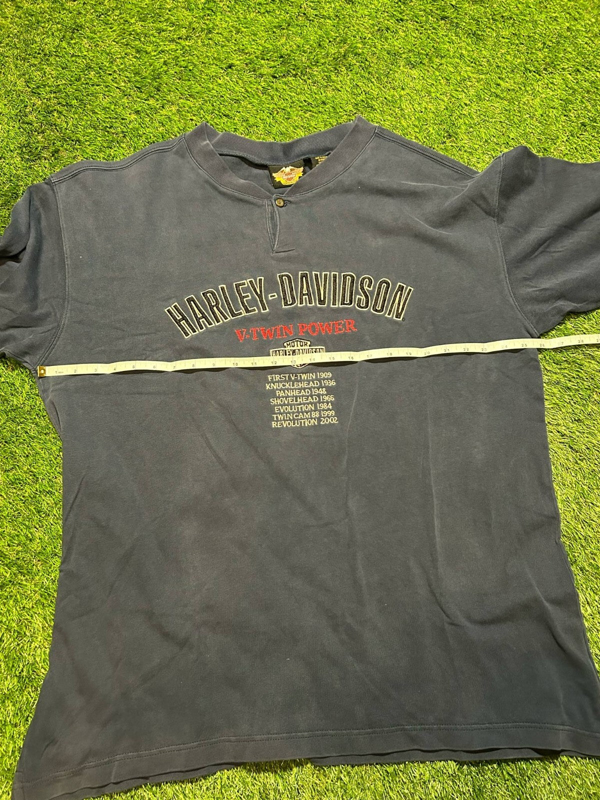 Harley-Davidson Long Sleeve Henley Shirt V-Twin Power Timeline Graphic Size XXL - Bargain Haven