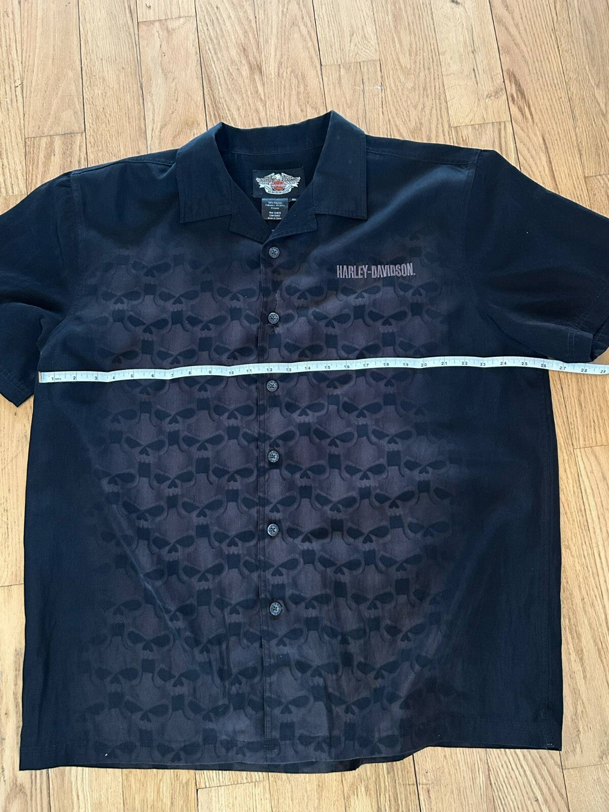 Harley-Davidson Black Skull Pattern Shirt Men's XL – Button-Up, Rare 2010 Design - Bargain Haven