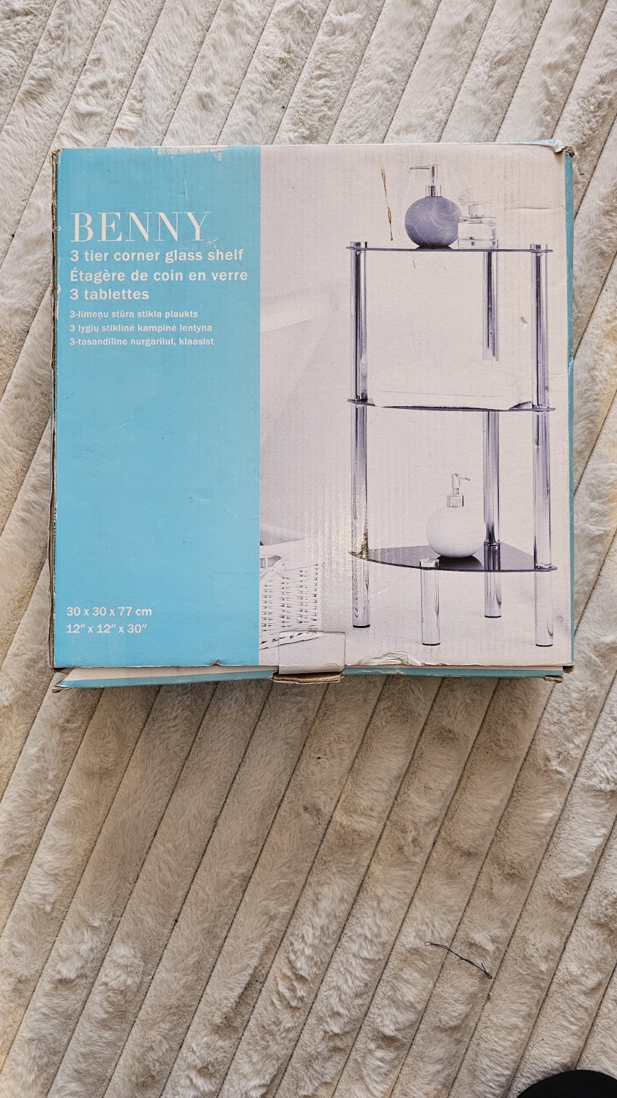 Glass Corner Shelf with Chrome Legs - 3 Tiers, 12"x12"x30" - Bargain Haven