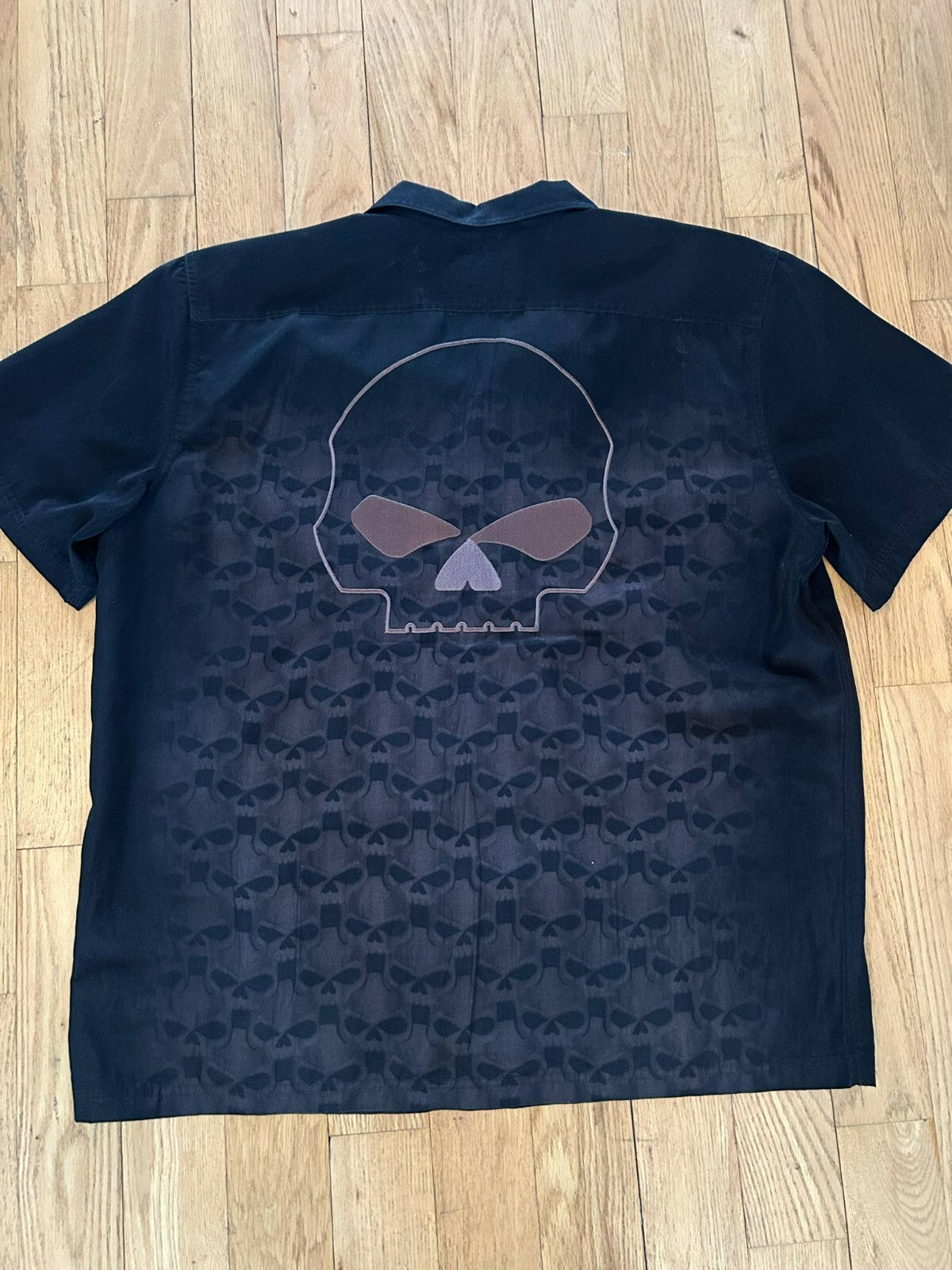Harley-Davidson Black Skull Pattern Shirt Men's XL – Button-Up, Rare 2010 Design - Bargain Haven