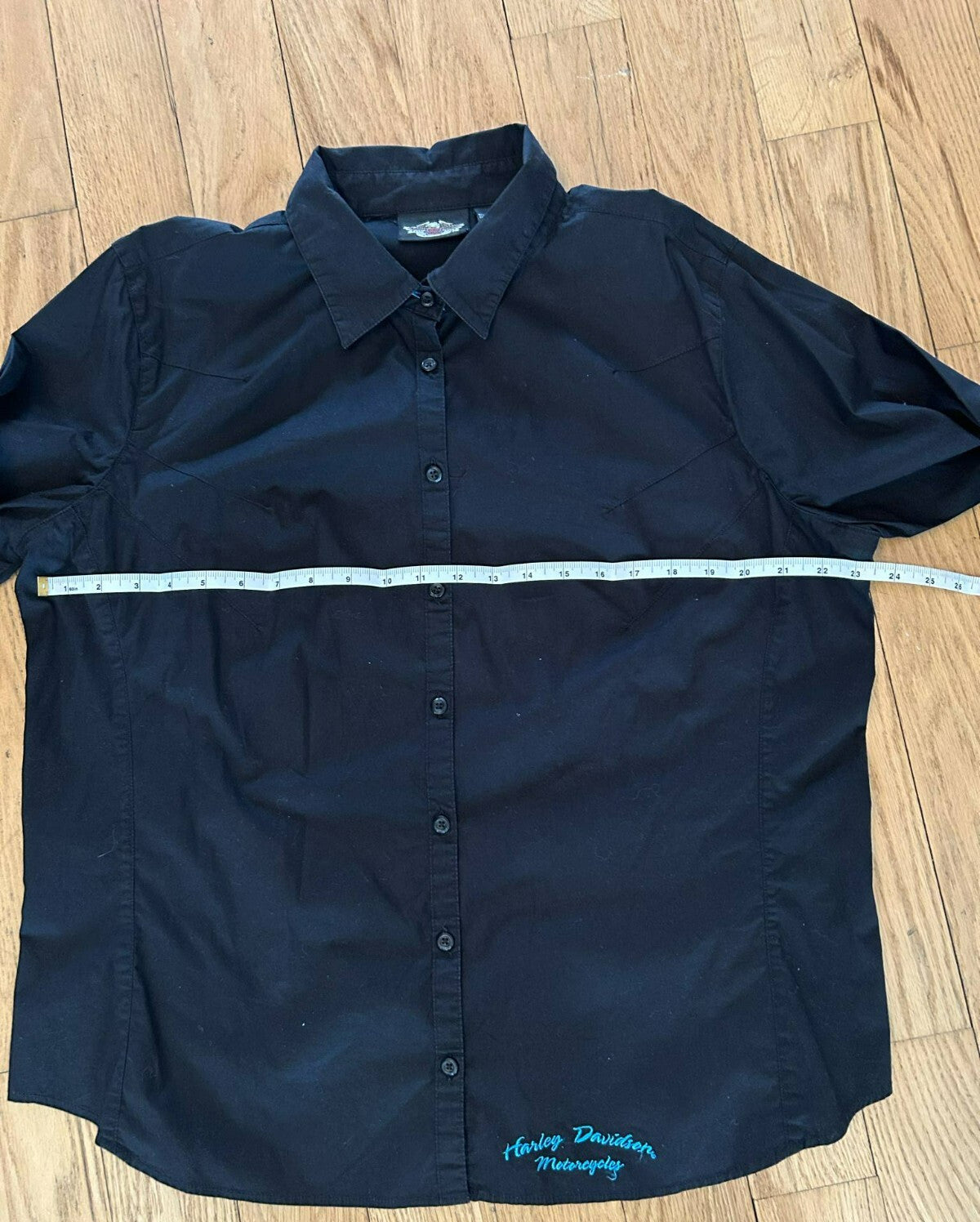 Harley-Davidson Women's XL Button-Up Shirt – Blue Graphic Back Embroidery - Bargain Haven