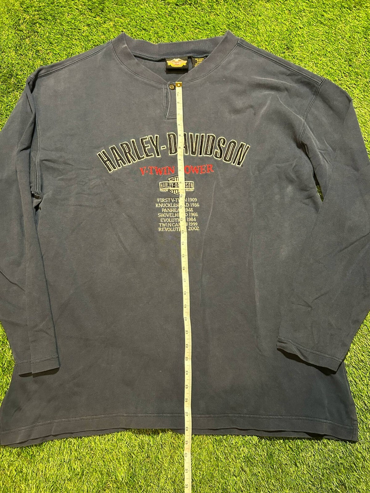 Harley-Davidson Long Sleeve Henley Shirt V-Twin Power Timeline Graphic Size XXL - Bargain Haven