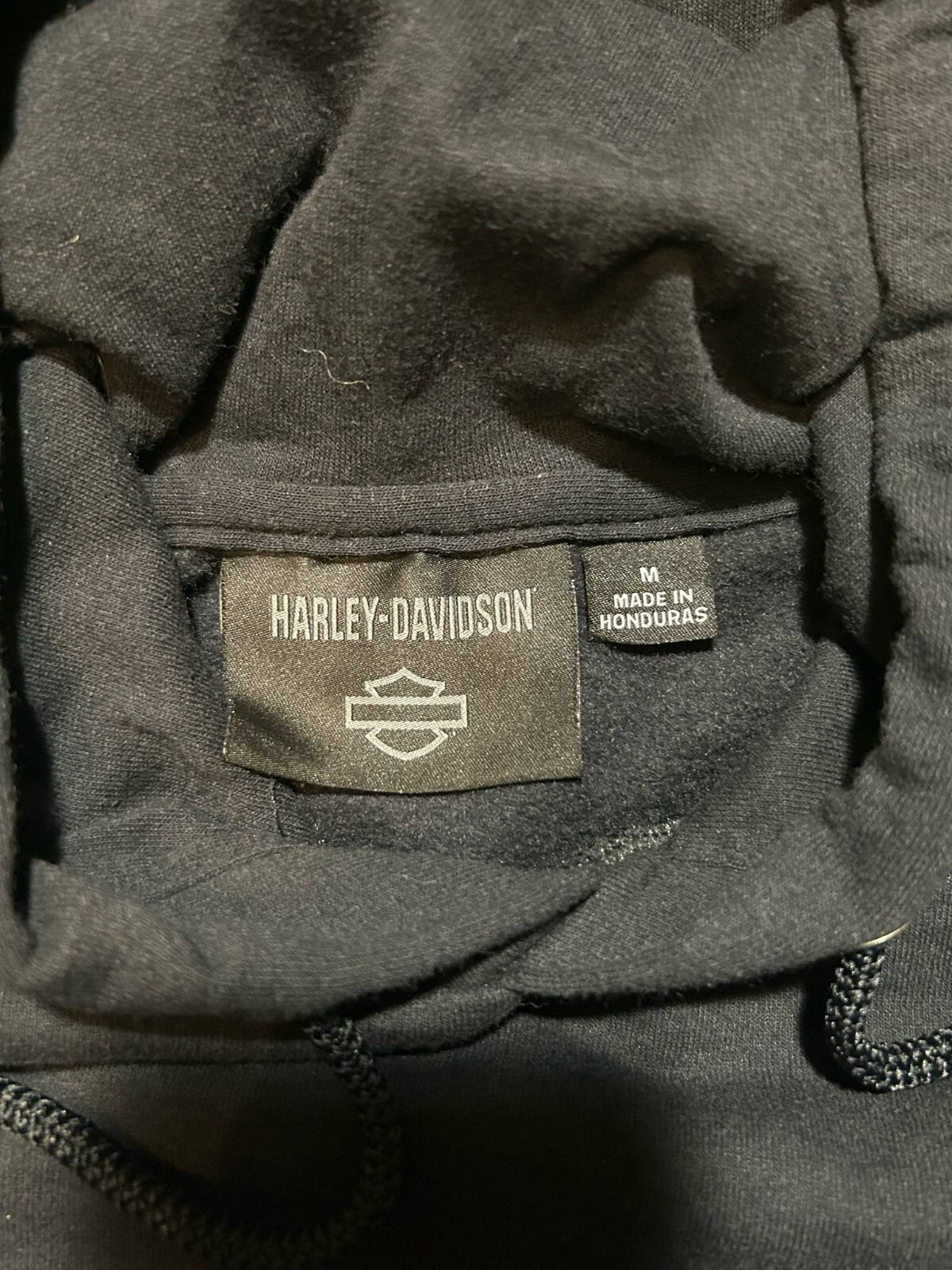 Harley-Davidson Hoodie Black Retro Stripe Logo Pullover Size M - Bargain Haven