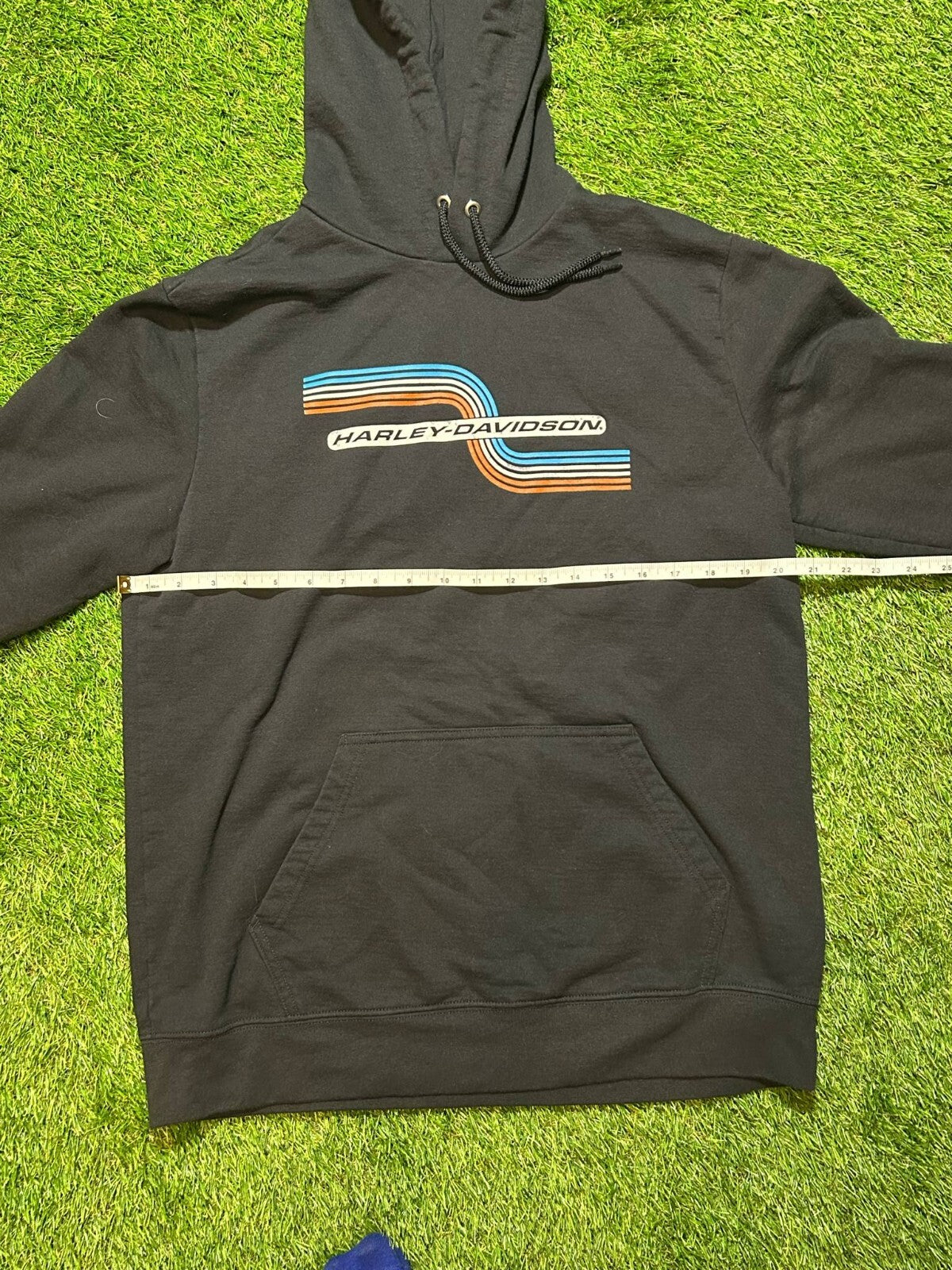 Harley-Davidson Hoodie Black Retro Stripe Logo Pullover Size M - Bargain Haven