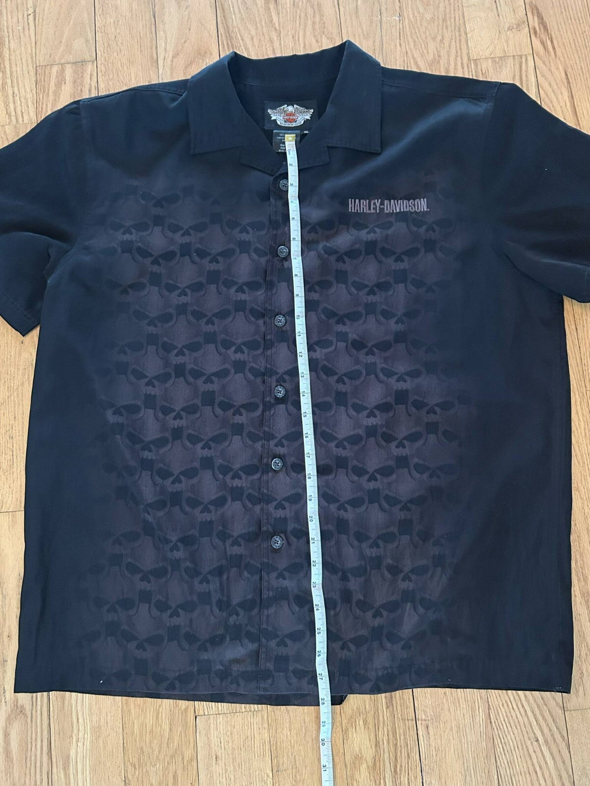 Harley-Davidson Black Skull Pattern Shirt Men's XL – Button-Up, Rare 2010 Design - Bargain Haven