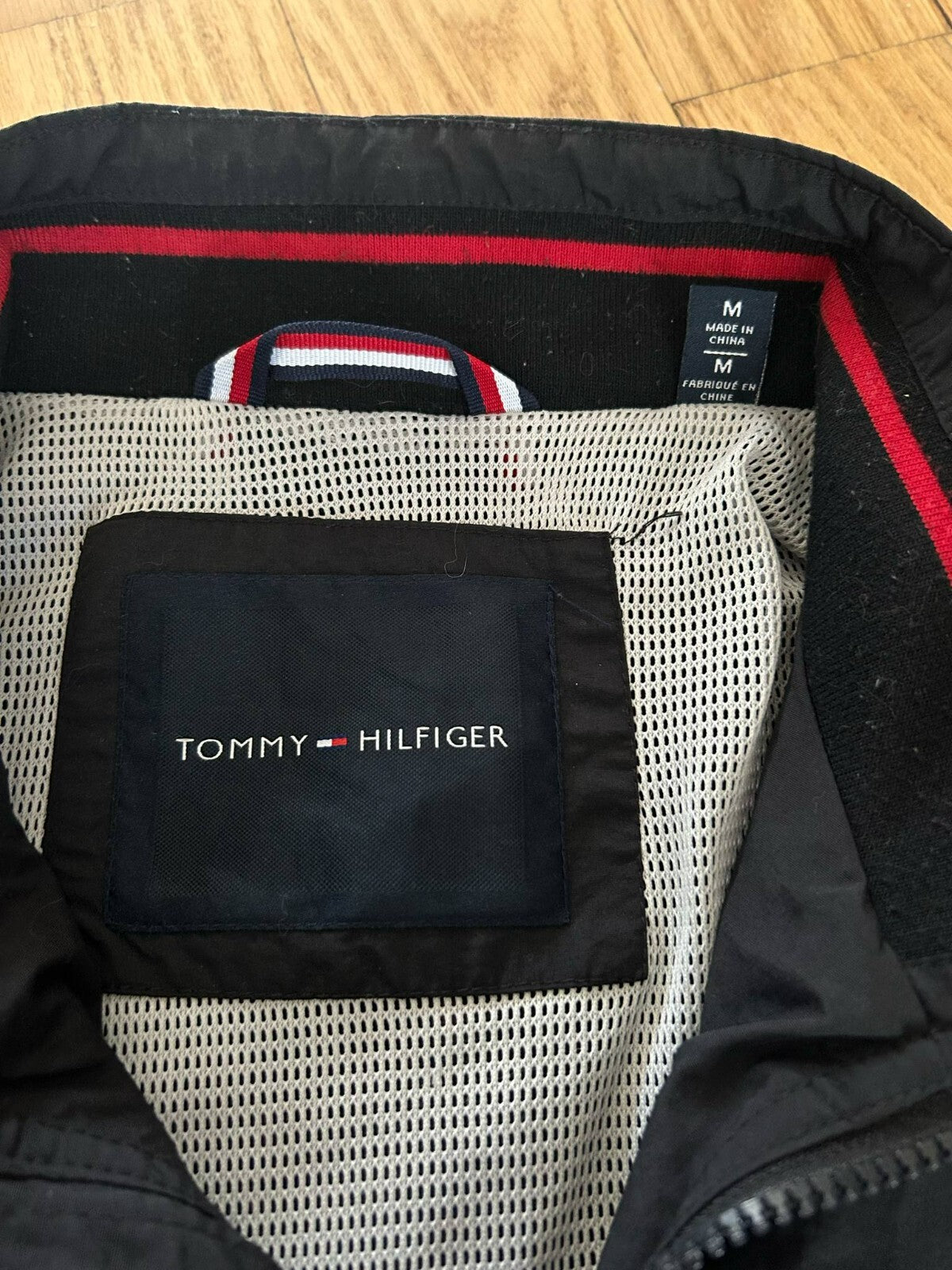 Tommy Hilfiger Windbreaker Jacket Men’s Medium Black Mesh Lined Nylon Zip-Up - Bargain Haven